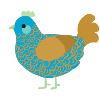 A cerulean and gold chicken with a double-lace pattern