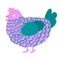A lavender and teal chicken with a lace pattern