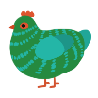 A viridian and turquoise chicken with a bar pattern