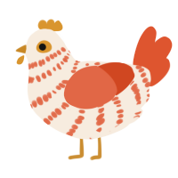 A cream and vermilion chicken with a bar pattern