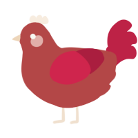 A red and crimson chicken