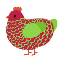 A crimson and grass chicken with a lace pattern