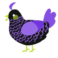 A black and blurple chicken with a lace pattern