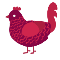 A maroon and crimson chicken with a lace pattern