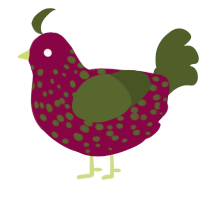 A maroon and olive chicken with a speckle pattern