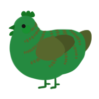 A viridian and olive chicken with a half-bar pattern