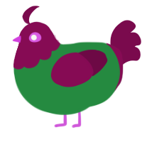 A viridian and wine chicken with a head pattern
