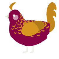 A maroon and ochre chicken with a half-lace pattern