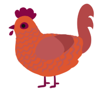 A vermilion and red chicken with a lace pattern