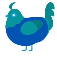 A ultramarine and teal chicken with a head pattern