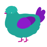 A turquoise and violet chicken
