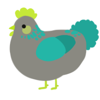A ash and turquoise chicken with a neck-speckle pattern