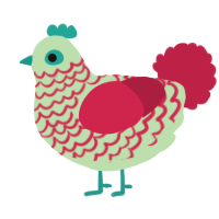 A gluppy and crimson chicken with a lace pattern