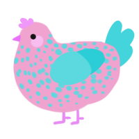 A pink and aqua chicken with a speckle pattern