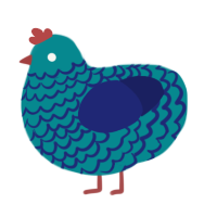 Whirlpool, a teal and navy chicken with a lace pattern