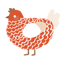 A vermilion and cream chicken with a lace pattern