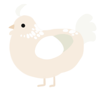 A cream and white chicken with a neck-speckle pattern