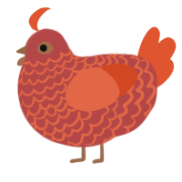 A red and vermilion chicken with a lace pattern