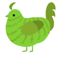 A grass and chartreuse chicken with a bar pattern