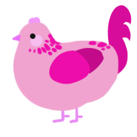 A pink and fuchsia chicken with a neck-speckle pattern