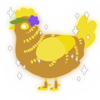 A gold and yellow chicken with a half-bar pattern
