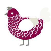A maroon and white chicken with a lace pattern