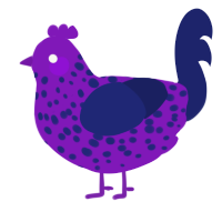 A violet and navy chicken with a speckle pattern