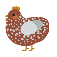A russet and silver chicken with a speckle pattern