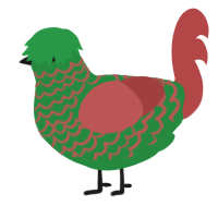 A viridian and red chicken with a lace pattern