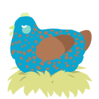 A cerulean and brown chicken with a speckle pattern