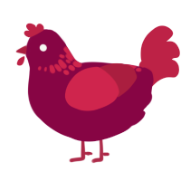 A maroon and crimson chicken with a neck-speckle pattern
