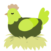 A olive and lime chicken with a head pattern