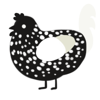 A sable and white chicken with a speckle pattern