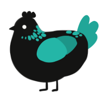 A black and turquoise chicken with a neck-speckle pattern