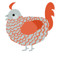 A silver and vermilion chicken with a lace pattern