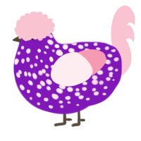 A violet and rose chicken with a speckle pattern