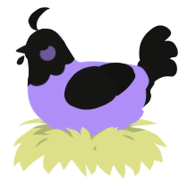 A lilac and black chicken with a head pattern