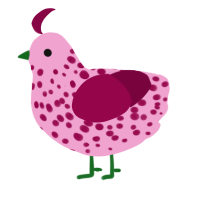 Strawberry, a pink and maroon chicken with a speckle pattern