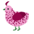 Strawberry, a pink and maroon chicken with a speckle pattern