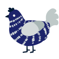 A navy and silver chicken with a bar pattern