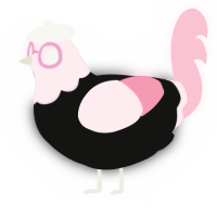 A black and rose chicken with a head pattern