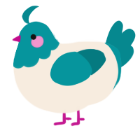A cream and teal chicken with a head pattern