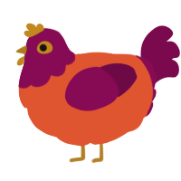 A vermilion and wine chicken with a head pattern