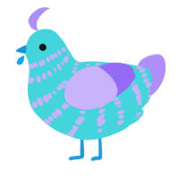 A aqua and lilac chicken with a bar pattern