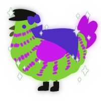 A grass and amethyst chicken with a bar pattern