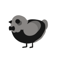 A black and grey chicken with a head pattern