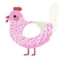 A pink and white chicken with a lace pattern