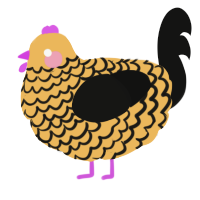 A honey and black chicken with a lace pattern