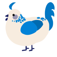 A cream and sapphire chicken with a neck-speckle pattern