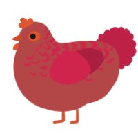 A red and crimson chicken with a half-lace pattern